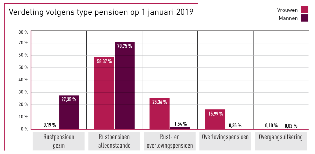 Grafiek verdeling volgens type pensioen op 1 januari 2019
